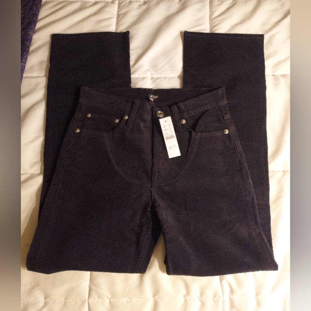 NWT J.Crew high rise slim demi boot corduroy pant, black, 24/27